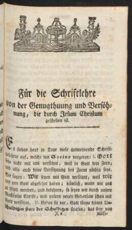 Für die Schriftlehre von der Genugthuung und Versöhnung, die durch Jesum Christum geschehen ist.