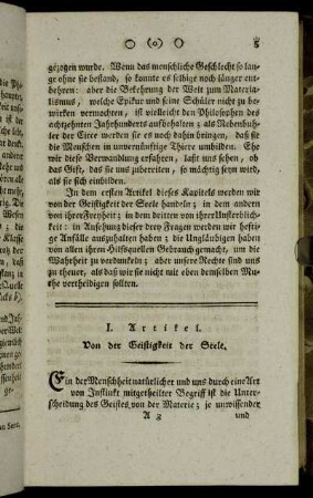 I. Artikel. Von der Geistigkeit der Seele.