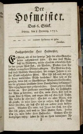 Das 6. Stück. Leipzig, den 8 Hornung. 1751.