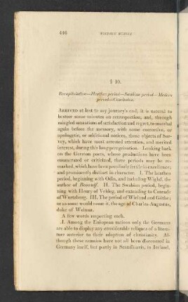 § 10. Recapitulation - Heathen period - Swabian period - Modern period - Conclusion.