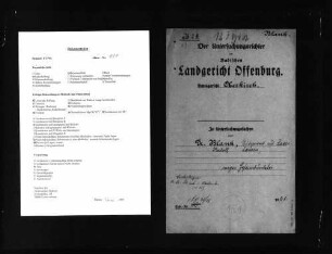 Untersuchungsakte gegen Rudolf Blank wegen Geheimbündelei