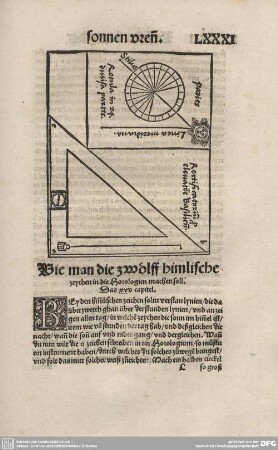 Wie man die zwölff himlische zeychen in die Horologien machen soll. Das XXV. Capitel.