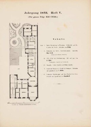 Wohnhaus Kurfürstenstraße, Berlin: Inhaltsverzeichnis, Grundriss (aus: Architektonisches Skizzenbuch, H. 122/5, 1873)