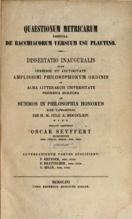 Quaestionum metricarum particula: de bacchiacorum versuum usu Plautino