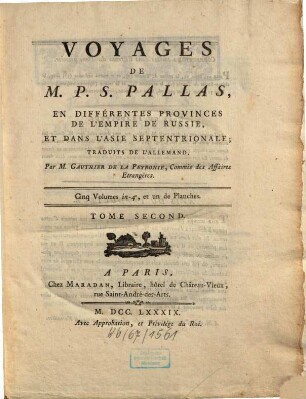 Voyages de M. P. S. Pallas en différentes provinces de l'empire de Russie, et dans l'Asie septentrionale, 2