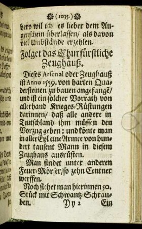 Folget das Churfürstliche Zeughauß.