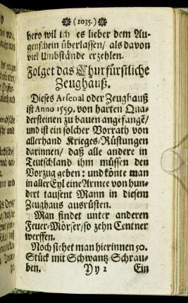 Folget das Churfürstliche Zeughauß.