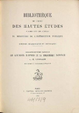 Les monuments Égyptiens de la Bibliothèque nationale : (Cabinet des médailles et antiques). 2/3