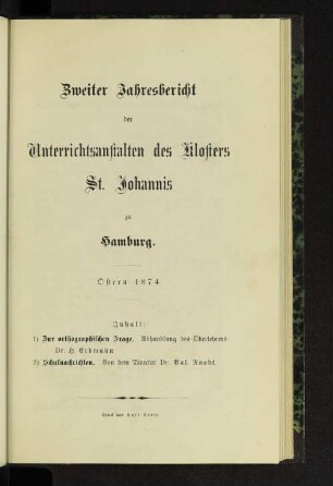 2.1874: Jahresbericht der Unterrichtsanstalten des Klosters St. Johannis zu Hamburg
