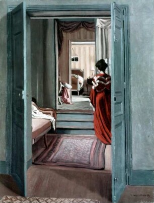 Interieur mit Frau in Rot