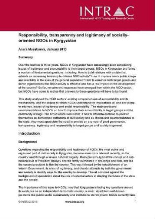 Responsibility, transparency and legitimacy of socially-oriented NGOs in Kyrgyzstan