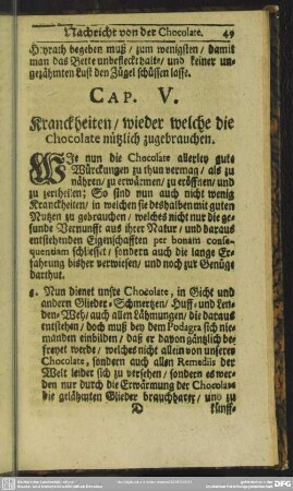 Cap. V. Kranckheiten, wieder welche die Chocolate nützlich zugebrauchen