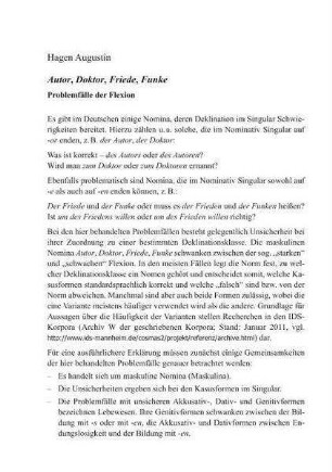 "Autor", "Doktor", "Friede", "Funke" - Problemfälle der Flexion