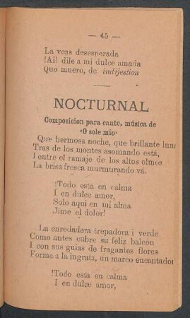 Nocturnal : Composición para canto, música de "O Sole mio"
