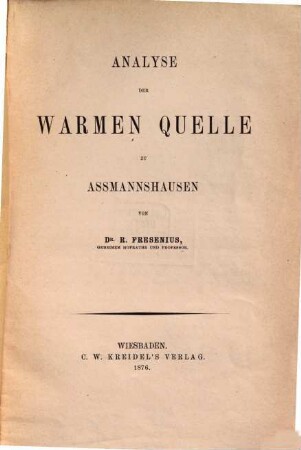 Analyse der warmen Quelle zu Assmannshausen