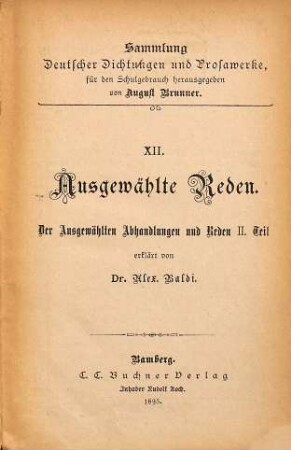 Ausgewählte Abhandlungen und Reden, 2. Ausgewählte Reden : der Ausgewählten Abhandlungen und Reden II. Teil