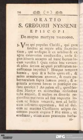 Oratio S. Gregorii Nyssenii Episcopi De magno martyre Theodoro.