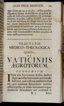 Quinta, De Vaticiniis Ægrotorum.