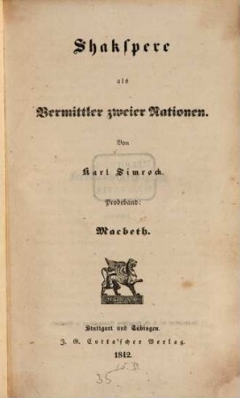 Shakspere als Vermittler zweier Nationen