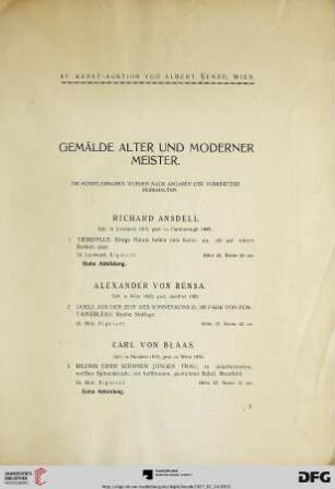 Gemälde Alter und Moderner Meister (Nr. 1-119)