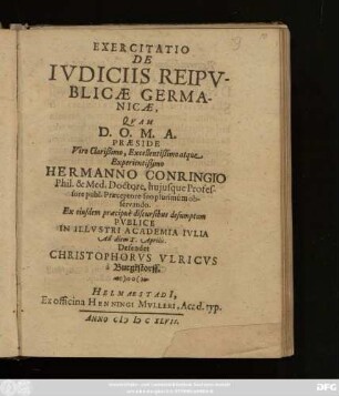 Exercitatio De Iudiciis Reipublicae Germanicae