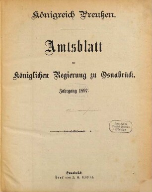 Amtsblatt für den Regierungsbezirk Osnabrück. 1897