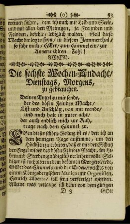 Die sechste Wochen-Andacht, Dienstags, Morgens, zu gebrauchen.