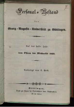 SS 1853: Personal-Bestand der Georg-Augusts-Universität zu Göttingen