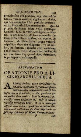 Argumentum Orationis Pro A. Licinio Archia Poeta.