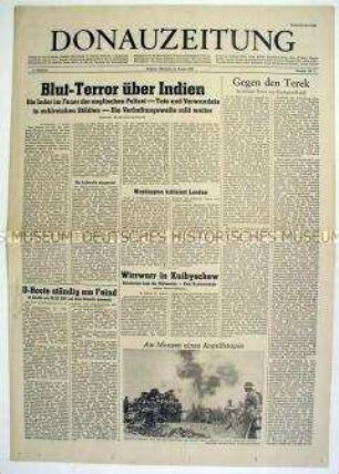 Deutsche Zeitung für den Balkan "Donauzeitung" u.a. zum Aufstand in Indien gegen die britische Kolonialherrschaft