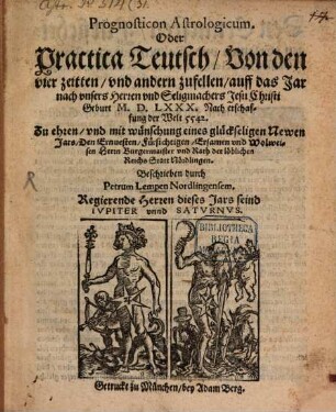 Prognosticon astrologicum : oder Practica Teutsch ... auff das Jar ... 1580