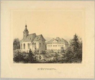 Das Rittergut in Stötteritz (Leipzig-Stötteritz) südöstlich von Leipzig, aus dem Album der Rittergüter und Schlösser im Königreiche Sachsen