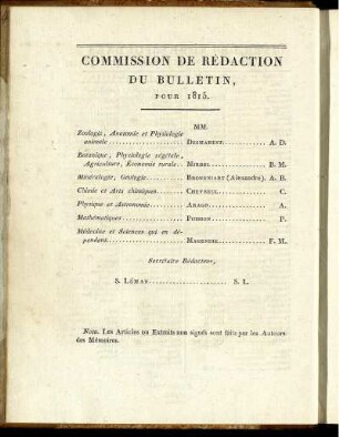 Commission De Rédaction Du Bulletin, Pour 1815