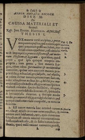 Disp. XI. De Caussa Materiali Et formali.