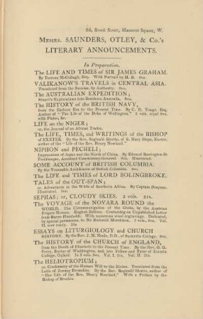 Messrs. Saunders, Otley, & Co.'s Literary Announcements.