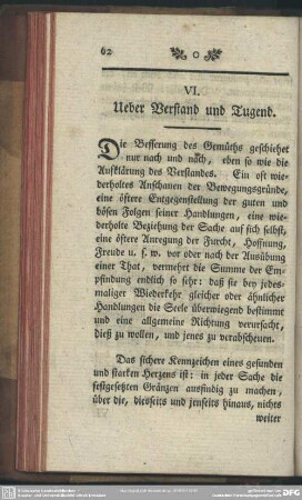 VI. Ueber Verstand und Tugend