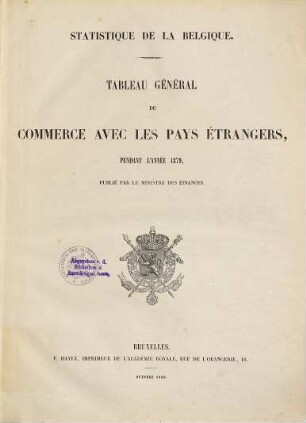 Tableau général du commerce avec les pays étrangers : pendant l'année .... 1879 (1880)