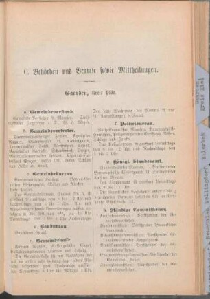 C. Behörden und Beamte sowie Mittheilungen.
