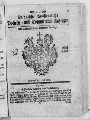 16tes Stück, Ausgabe vom 15. April 1768