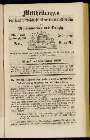 Vier und Zwanzigster Jahrgang. No. 8. u. 9. August und September 1856.