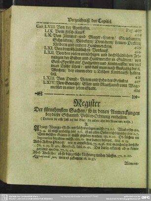 Register Der fürnehmsten Sachen, so in denen Anmerckungen bey dieser Schaumb. Policey-Ordnung enthalten