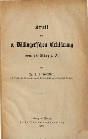 Kritik der v. Döllinger'schen Erklärung vom 28. März d.J.
