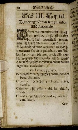 Das III. Capitel. Von denen Verbis Irregularibus und Anomalis
