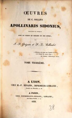 Oeuvres de C. Sollius Apollinaris Sidonius. 3