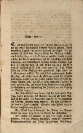 Votum der Gesandtschaft von Luzern, bei Berathung des Aargauischen Autrages zur Aufhebung und Ausweisung des Jesuiten - Ordens in der Schweiz, abgegeben in der Tagsatzungssitzung vom 20. Aug. 1844 von C[onstantin] Siegwart-Müller