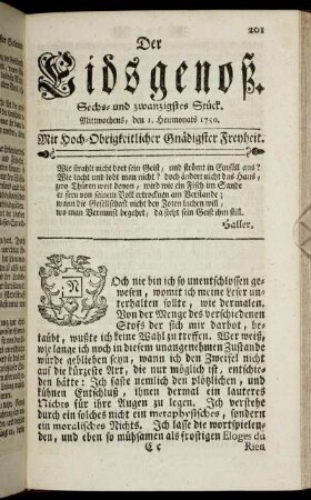 Sechs- und zwanzigstes Stück. Mittwochens, den 1. Heumonats 1750.
