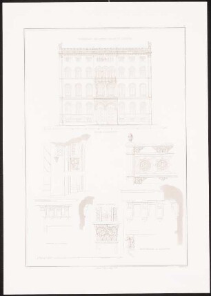 Wohnhaus des Herrn Prale, Hamburg: Ansicht, Details (aus: Architektonisches Album, Bd. 1, H.12, hrsg.v. Stüler, Knoblauch, Salzenberg, Strack, 1846)