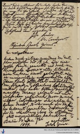 Brief von Jacob Grimm an Franz Karl Grieshaber (13.12.1844)