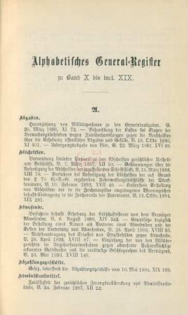 Alphabetisches General-Register zu Band X bis incl. XIX