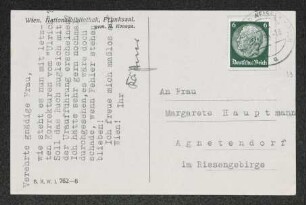 Brief von Erhart Kästner an Margarete Hauptmann